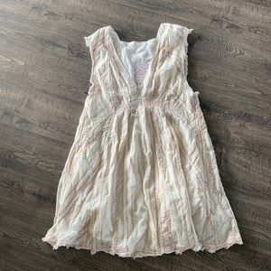 BNWT Free People Womens Cream Peach Cactus Flowers Fringed Mini Dress Size Large